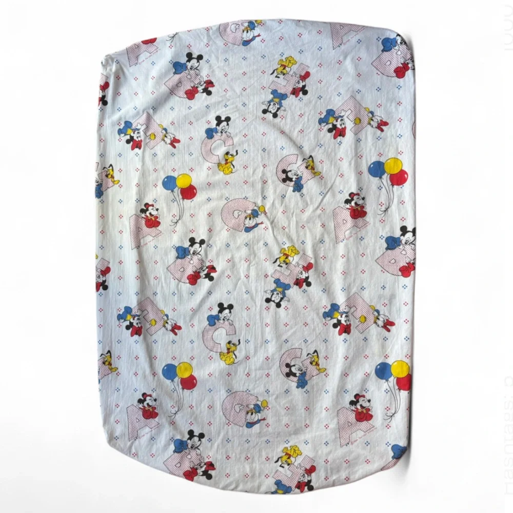 Vintage 1984 Dundee Fitted Mini Crib Sheet Baby Mickey Alphabet Print Cotton